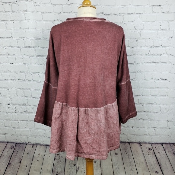 Anthropologie Postmark Linen & French Terry Top S Baby Doll Mixed Media Hi Low - Picture 6 of 9